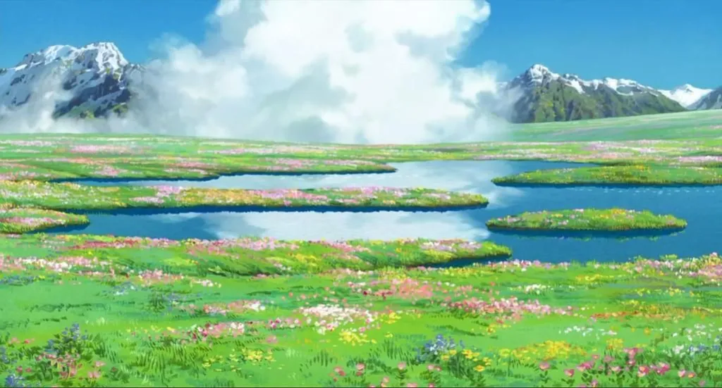 A frame from Studio Ghiblis howls moving castle.